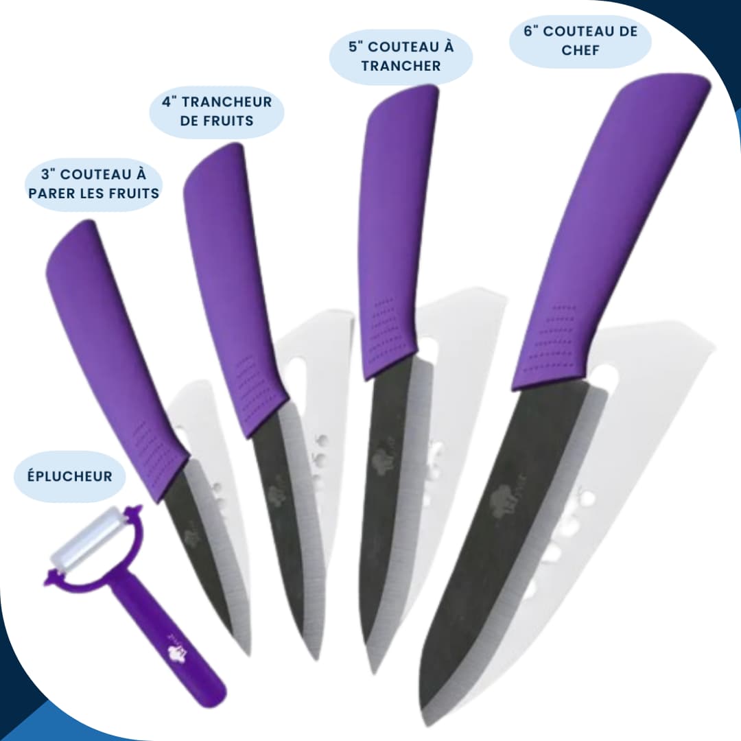 Ensemble de 4 couteaux en céramique et Eplucheur - Violet | udealmart.com