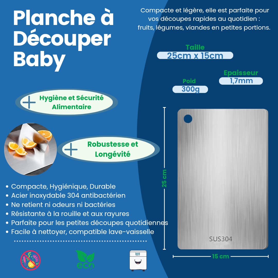 Planche à Découper en Acier Inoxydable - Baby 25x15 | udealmart.com