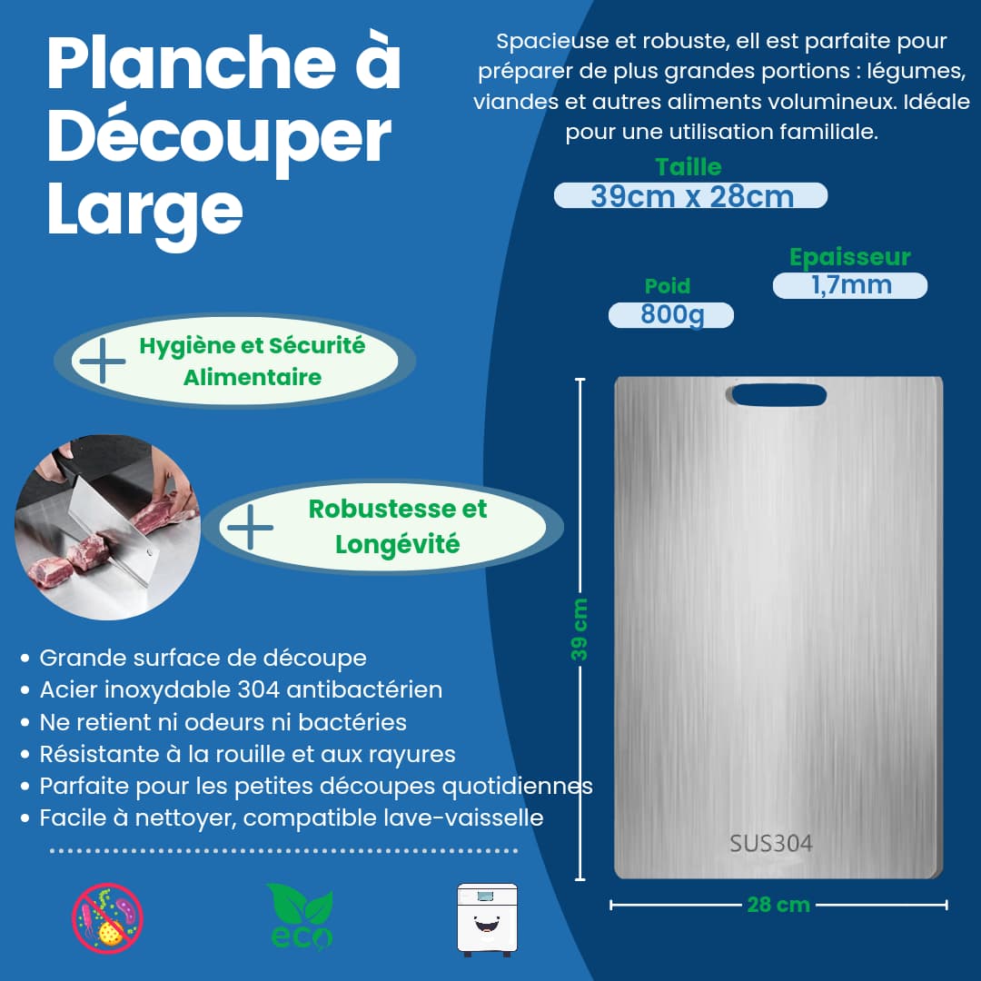 Planche à Découper en Acier Inoxydable - Large 39x28 | udealmart.com