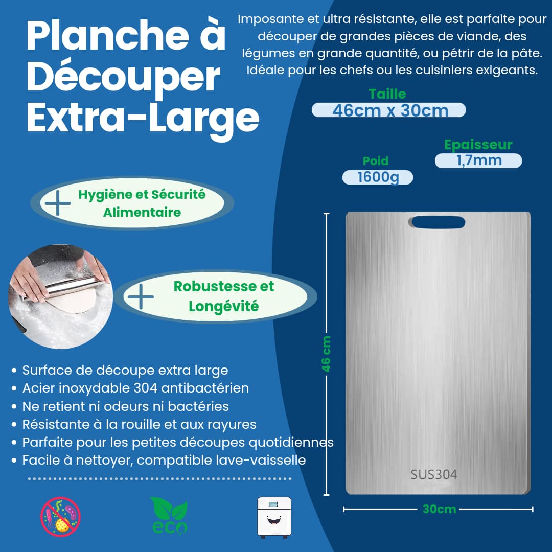 Planche à Découper en Acier Inoxydable - Extra-Large 46x30 | udealmart.com